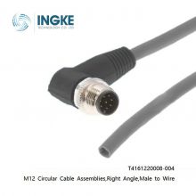 T4161220008-004,M12 Circular Cable Assemblies,Right Angle,Male to Wire,8 Position,IP67,INGKE