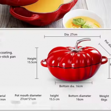 New Design Tomato-shaped Pot Kitchen Cookware 27cm Red Enamel Cast Iron Casserole With Cast Iron Lid thumbnail-2