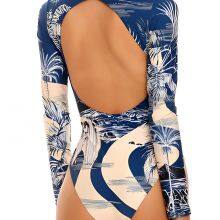 Fashionable Design, New One-Piece Long Sleeved Printed Swimsuit, Bikini, High Fork European and American Swimsuit for Women thumbnail-2