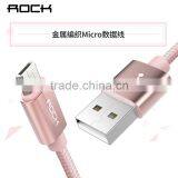 ROCK metal weave micro cable for Samsung s7 edge/s7 1m nylon 2.1A quick charging and data sync micro USB cable for Huawei/HTC
