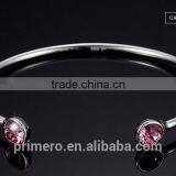 High Quality 925 Sterling Silver Round Crystal Cuff Bangle Bracelet thumbnail-6