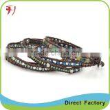 Blue Turquiose And Glow Glitterings 5 Wrap On Dark Blue Real Leather Bracelet thumbnail-4