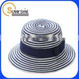 SUNNY SHINE Fashion Blue and White Stripe Short Brim Straw Hat thumbnail-1