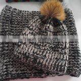 Fashion Machine Knitted Melange Unisex Hat Neckwarmer Set