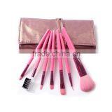 Pink 7 Pcs Travel Size Makeup Brushes Set Roll Case