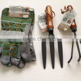 Garden Tools Set Wooden Handles Fork Cultivator Heavy Duty Gloves New