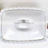 15.5" Square White Ceramic Bakeware With Lid thumbnail-2