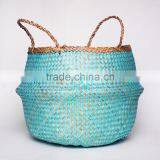 Blue Zigzag Seagrass Baskets/ Foldable Seagrass Laundry Basket thumbnail-2