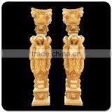 Western Marble Column Antique Yellow Marble Stone Pillar With Statue
