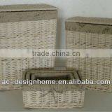 S/5 RECTANGULAR WILLOW HAMPER BASKETS W/LID & LINER thumbnail-1
