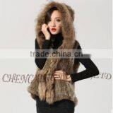 CX-G-B-216 New Style Short Raccoon Fur Trim Knitted Rabbit Fur Coat Hood thumbnail-6