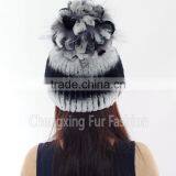 CX-C-245B New Design Winter Fashion Women Genuine Knitted Rabbit Fur Hat thumbnail-3