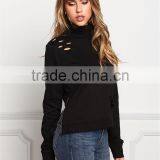 MGOO Manufacturer OEM Custom Made 100 Pieces Black Distressed Turtleneck Sweater Tops CVC French Terry Tops thumbnail-5