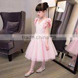 New Baby Frock Design 2017 Sleeveless Pink and Gray Embroidery Flower V Collar Vietnam Party Dresses Chiffion Wedding Dresses thumbnail-4