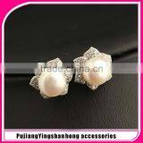 2016 New Products Elegant Natural Pearl and Zircon Stud Earrings in 925 Sterling Silver thumbnail-1