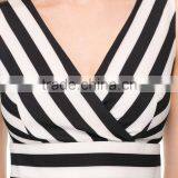 Slim Fit v Neck Stripe Print Clothing Wholesale Lady Dress Cotton Design thumbnail-5
