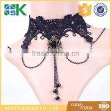 European and American Retro Party Queen Necklace Crystal Pendant False Collar Lace Necklace thumbnail-1