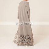 2017 Latest Design Burqa Muslim Girls Clothes Open Front Cardigan Abaya Grey Color Kimono With Lace Hem thumbnail-4