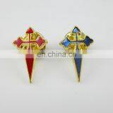 Gold Plated Red and Royal Blue Saint James Crusader Cross Brooches Lapel Pin thumbnail-1