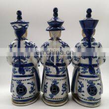 Vintage Antique Style Blue and White Porcelain Three Sitting Emperors Ceramic Figurines Sculptures Statues thumbnail-2