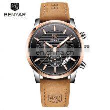 Benyar BY-5104M Personalized Man Quartz Wrist Watches Chronograph Calendar Luxury Leather Men Watch Manufacturer thumbnail-3