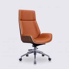 Office Chair in Cognac Leather, Walnut Wood and Polished Aluminum – Nordic thumbnail-2
