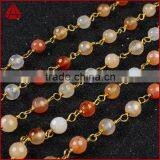 Gemstone Bead Chain Round Red Agate Bead Necklace Chain Wire Bracelet Chain Jewelry Making thumbnail-6