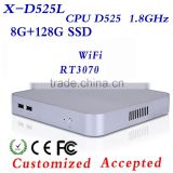 less heat Wholesale Intel D525 8g ram 128g ssd industrial computer fanless embedded computer mini pc thin client laptop pc