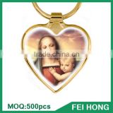 Free mould fee metal heart-shaped print catholic souvenir oem keychain