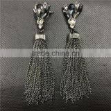 Fashion Crystal Flower Earrings Gun Black Long Tassel Stud Earrings thumbnail-2