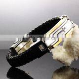 Stainless steel cross design charms leather bangle bracelet