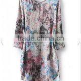 Multicolor Flowers Round Neck Above Knee Blend Dress thumbnail-2
