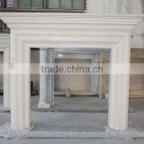 Beige and yellow sandstone fireplace mantels