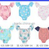 Infant Baby Floral Cotton Boho Short Sleeve Romper Open Snap Crotch Bodysuit thumbnail-6