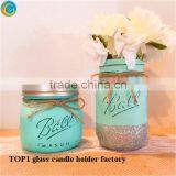 Mason Jar Glasses Glass Candle Jars With Gold Rhinestones thumbnail-2