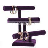 Triple Tier High Low T Bar Wood Bracelet Jewelry Display Stand thumbnail-2