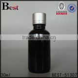 wholesale 30ml cosmetic bottle black glass aluminum cap essential oil fragrance perfume screen printing hot stamping free sample