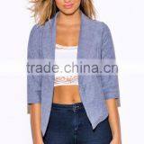Hot Sale Blue Chambray Open Blazer for Women 2016 thumbnail-1