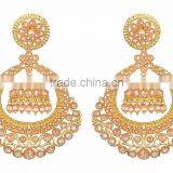 BIG Crystal Gold Tone Chand Bali JHUMKA DANGLER EARRINGS thumbnail-1