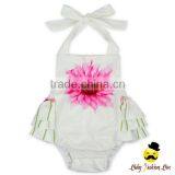 Remake Fairy Plant Flower Printed Halter Ruffle Design Infant Newborn Baby Girl Dressy Blank One Piece Floral Romper thumbnail-5