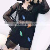 Runwaylover 149 Women Sexy 2017 Deep V-Neck Knitted Transparent T-Shirt thumbnail-1