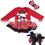 Baby Red Polka Dots Black Ruffles Pirate Long Sleeves Bodysuit Pettiskirt Jumpsuit Headband Crib Shoes 3pcs NB-18M thumbnail-1