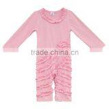 Hot Sale Pure Pink Ruffle Baby Winter Flower Romper Boutique Outfits Long Sleeve Fall Soft Baby Cotton Romper Wholesale thumbnail-1