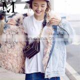 Fashion Wholesale Real Fur Lining Denim Jacket Women Lamb Fur Coat thumbnail-1