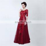 Real Sample Fashion A Line Lace-up Scoop Floor-length Lace Appliqued Formal 1/2 Long Sleeve Backless Party Evening Dresses thumbnail-2