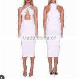 2016 New Black White Khaki Sey Deep V-neck Beading Bodycon Elegant Celebrity Party Pencil Women Knee-length Bandage Dress thumbnail-2