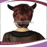 Cheap Short Synthetic ox Horn Brown Halloween Party Wigs thumbnail-3