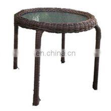 Indoor & Outdoor PE Rattan Round Side Table End Table With Glass Top, Brown Patio Garden Furniture for Sale thumbnail-1