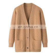Manufacturer Casual Knitwear Thick Winter Rib Knitted V-Neck Women's Cashmere Cardigan thumbnail-3