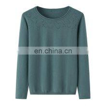 Women's Casual Loose Knit Cashmere Sweater 100% Winter Warm Comfortable Crew Neck With Chinese Style Solid Pattern Front Logo thumbnail-1